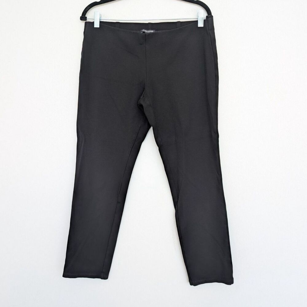 Eileen Fisher Black Washable Silk Crepe Pant Pull On Slim Fit Sz Petite L EEVS